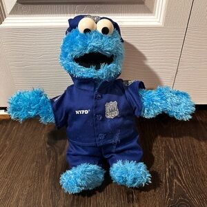 RARE Cookie Monster Police Plush Sesame Street NYPD New York Cop 12" Blue Muppet